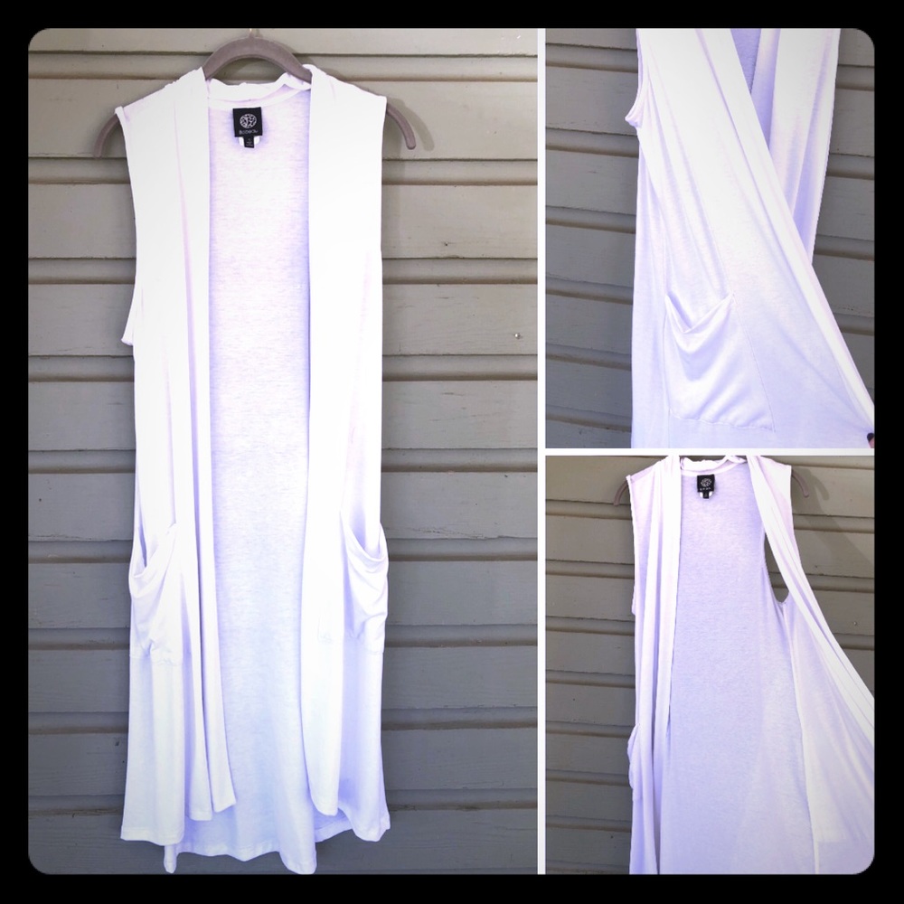 White Sleeveless/Vest Boho Cardigan Long